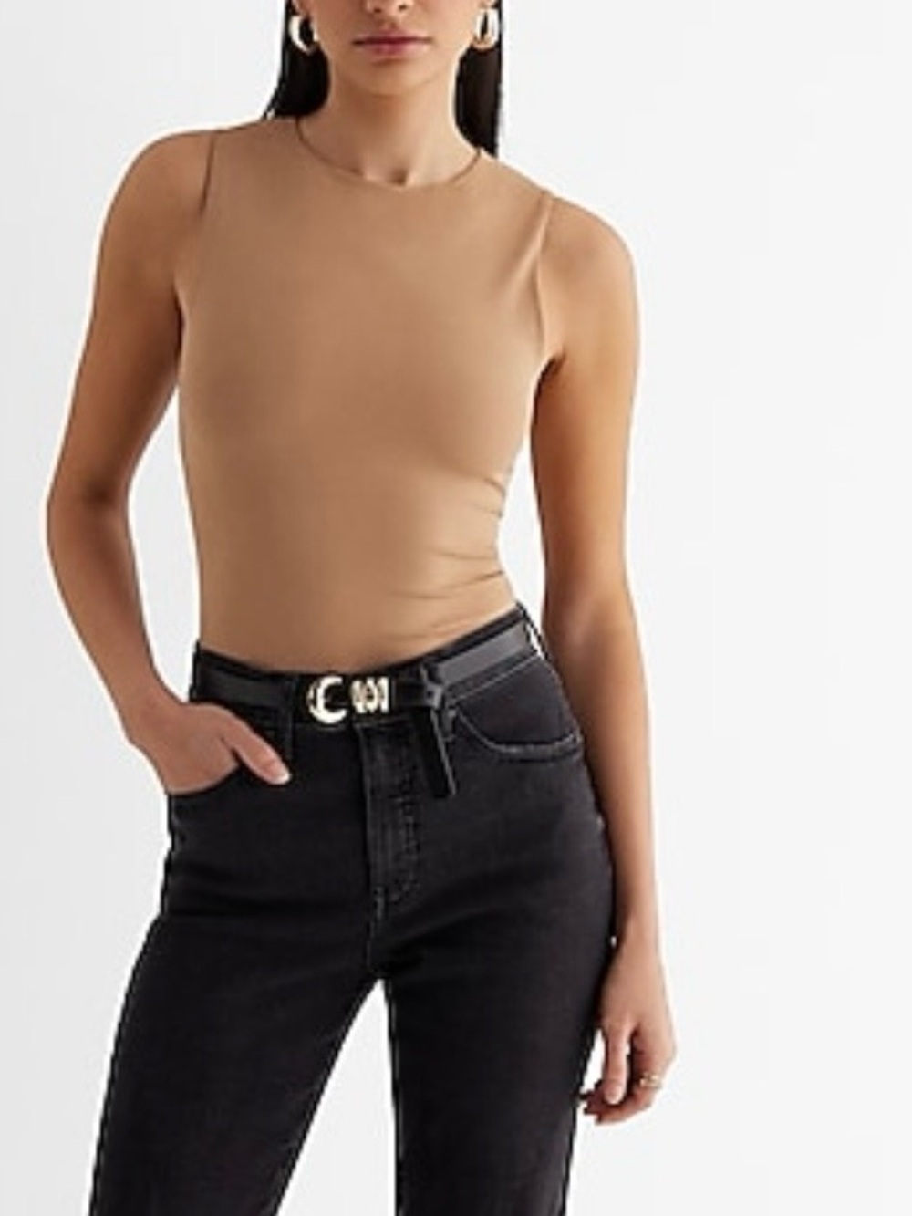 Express Body Contour High Compression Crew Neck Tank Pecan Tan
